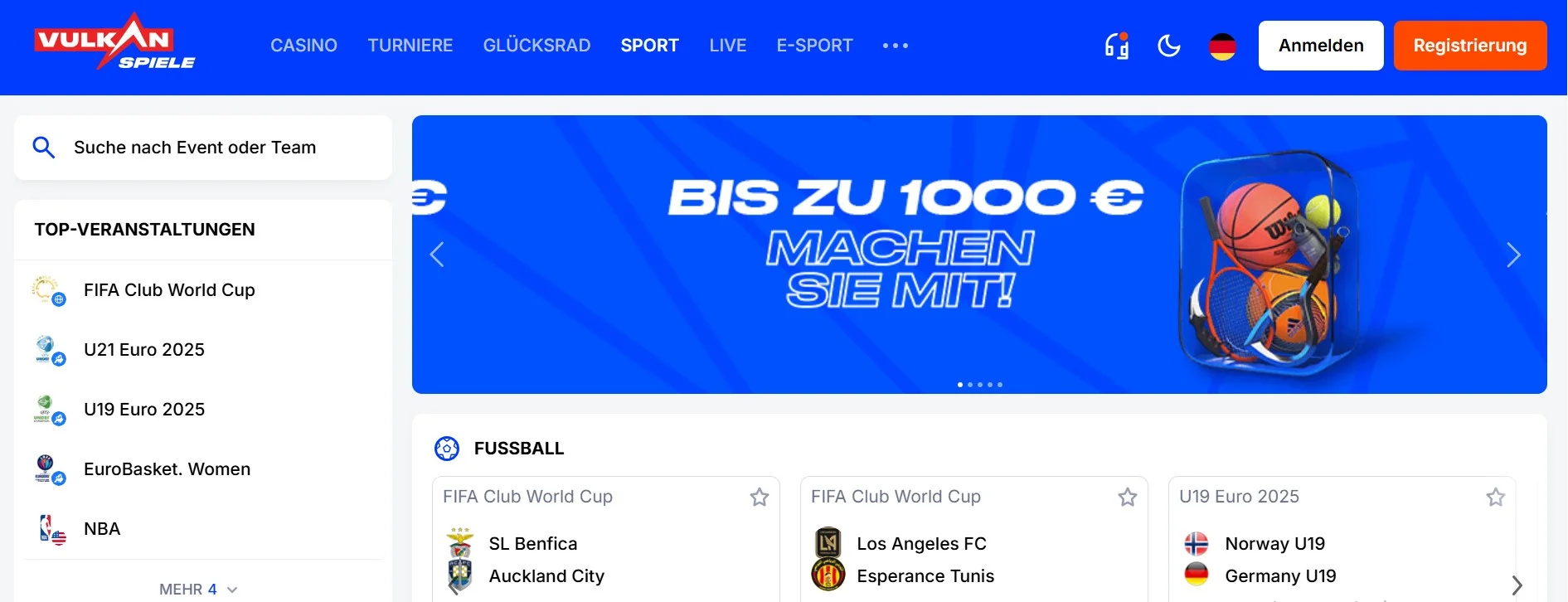 Sportwetten bei Vulkan Spiele