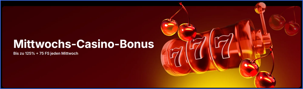 Mittwochs-Bonus im Vulkan Spiele Casino mit bis zu 125 % und 75 Freispielen