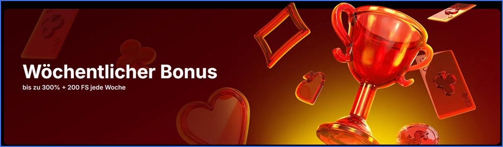 Wöchentlicher Bonus im Vulkan Spiele Casino mit bis zu 300 % und 200 Freispielen