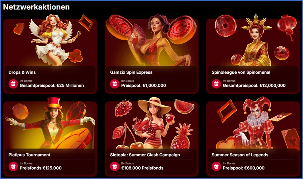 Netzwerkaktionen im Vulkan Spiele Casino mit Drops & Wins, Gamzix Spin Express und weiteren Kampagnen
